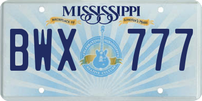 MS license plate BWX777