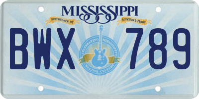 MS license plate BWX789