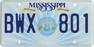 MS license plate BWX801