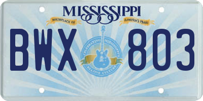 MS license plate BWX803