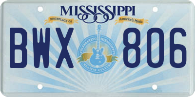 MS license plate BWX806
