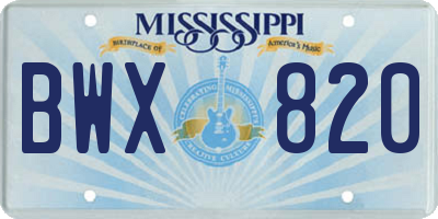 MS license plate BWX820