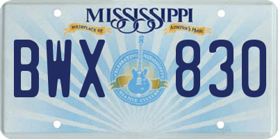 MS license plate BWX830
