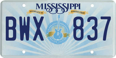 MS license plate BWX837