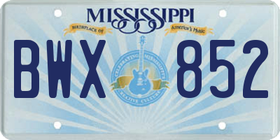 MS license plate BWX852