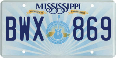 MS license plate BWX869