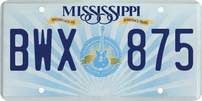 MS license plate BWX875