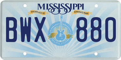 MS license plate BWX880