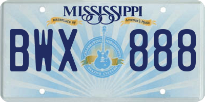 MS license plate BWX888