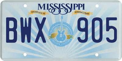 MS license plate BWX905