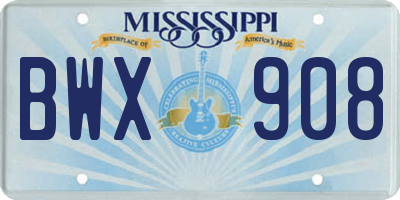 MS license plate BWX908