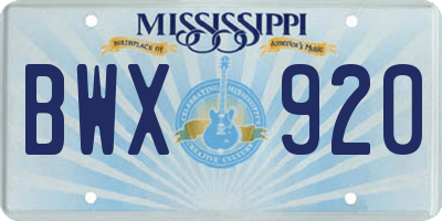 MS license plate BWX920