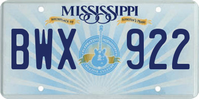 MS license plate BWX922