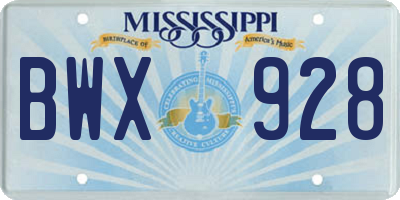 MS license plate BWX928