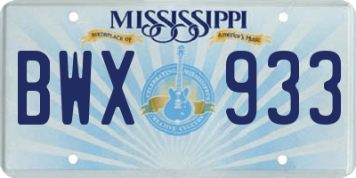 MS license plate BWX933