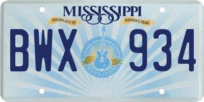 MS license plate BWX934