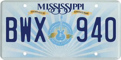 MS license plate BWX940