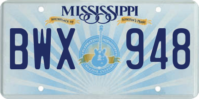 MS license plate BWX948