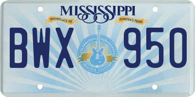 MS license plate BWX950