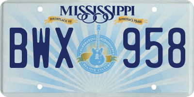 MS license plate BWX958