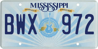 MS license plate BWX972