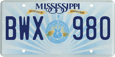 MS license plate BWX980