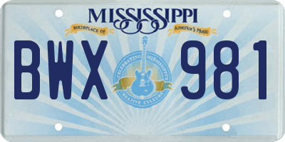 MS license plate BWX981