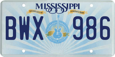 MS license plate BWX986