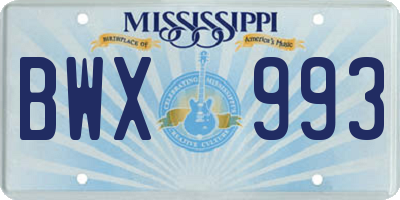 MS license plate BWX993