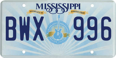 MS license plate BWX996