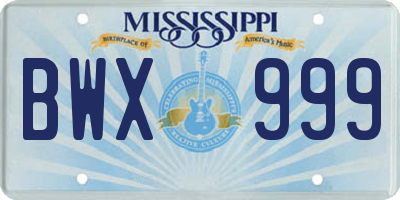 MS license plate BWX999