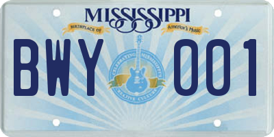 MS license plate BWY001