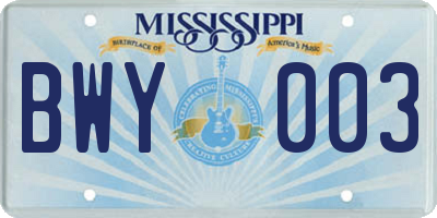 MS license plate BWY003