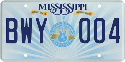 MS license plate BWY004
