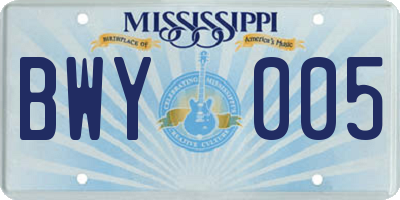 MS license plate BWY005