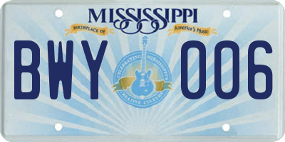 MS license plate BWY006