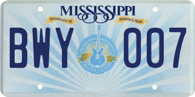 MS license plate BWY007