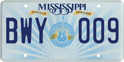 MS license plate BWY009