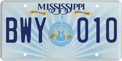 MS license plate BWY010