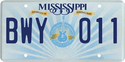 MS license plate BWY011