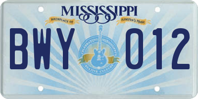 MS license plate BWY012