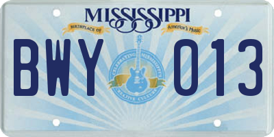 MS license plate BWY013