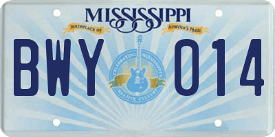MS license plate BWY014