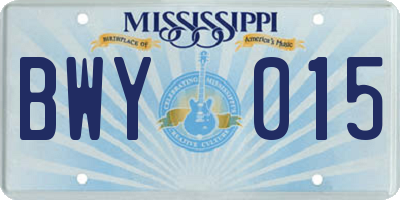MS license plate BWY015
