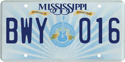 MS license plate BWY016