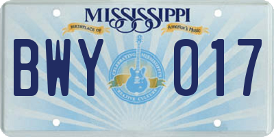 MS license plate BWY017