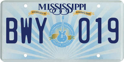 MS license plate BWY019