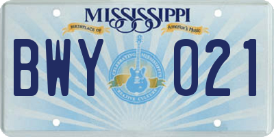 MS license plate BWY021