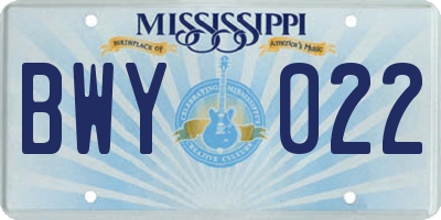 MS license plate BWY022