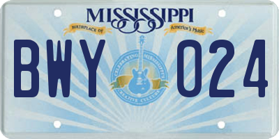 MS license plate BWY024